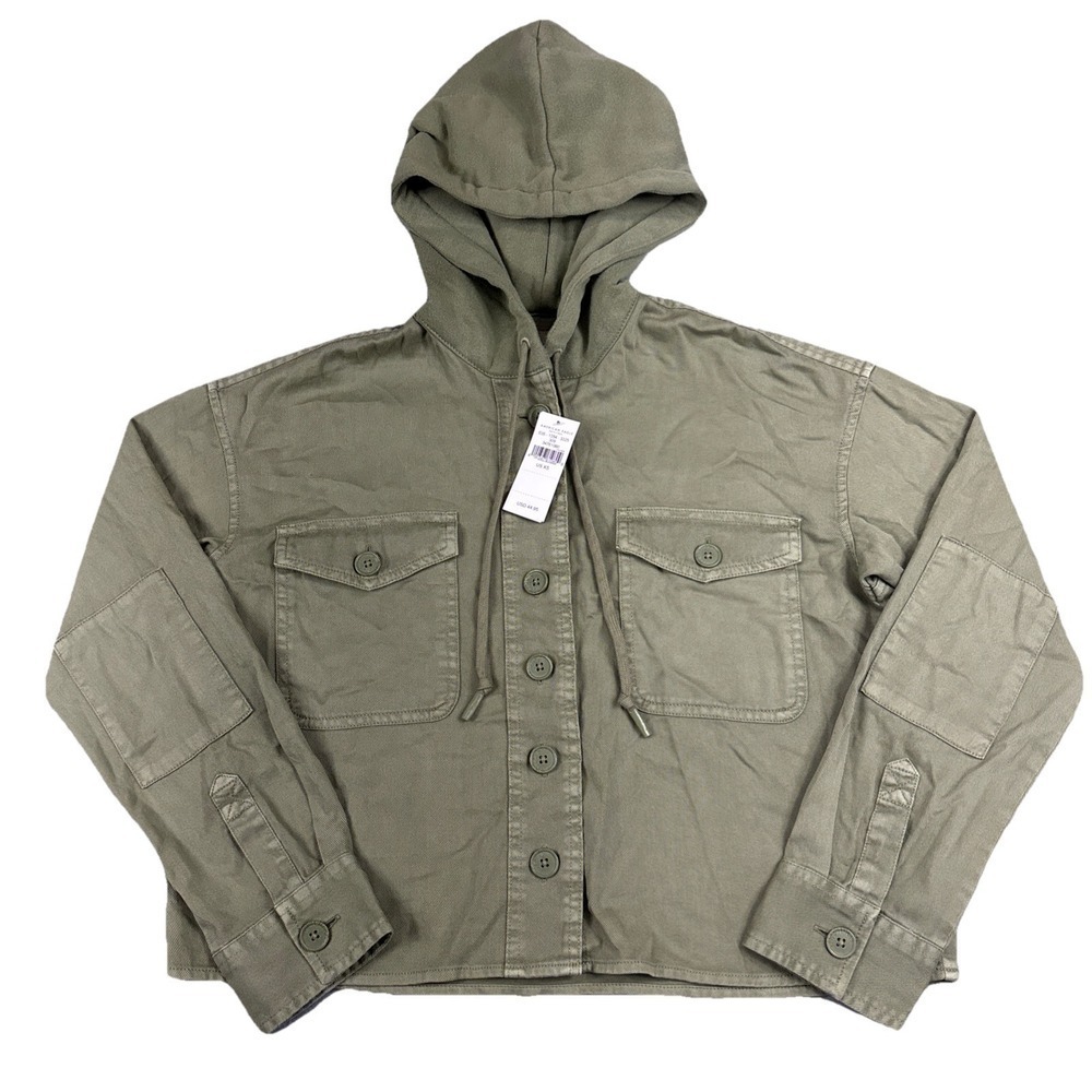 NWT American Eagle Cropped Military Hooded Shirt Jacket Shacket Olive Womens XS - Picture 1 of 14